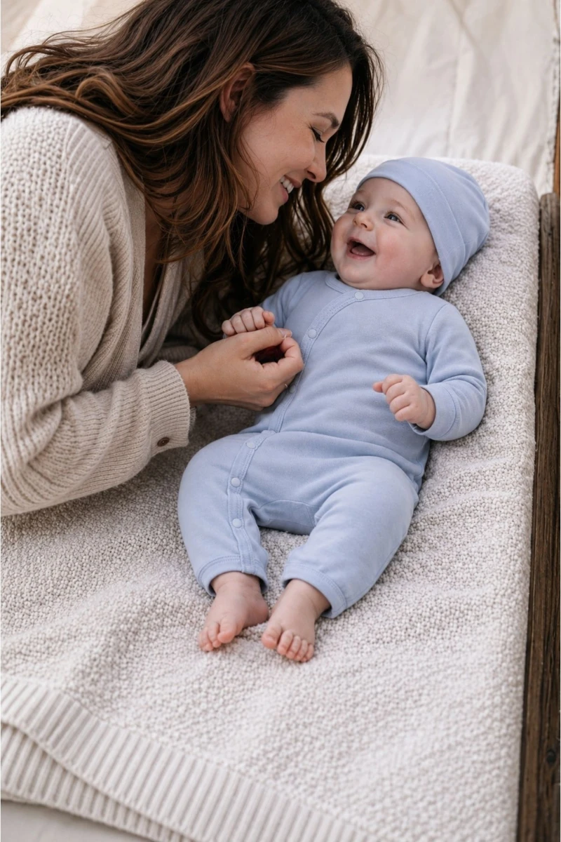 Yandan Çıtçıtlı Uzun Kollu Bebek Tulum Açık Mavi