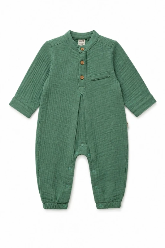 Müslin Pamuklu Unisex Bebek Tulumu - Haki