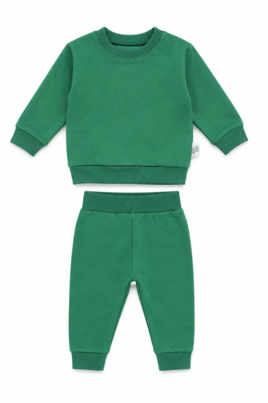 2 İplik Pamuklu Unisex Bebek Eşofman Takımı - Yeşil