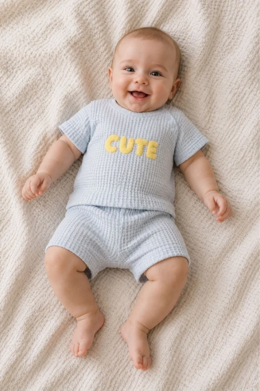Cute Nakışlı Jakarlı Erkek Bebek 2’li Şort Takımı