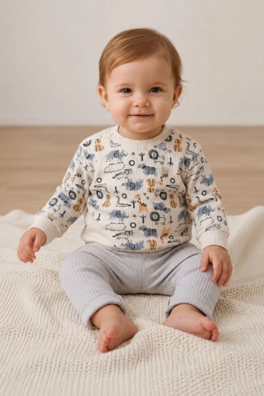 Hayvan Figürlü Erkek Bebek 2’li Takımı