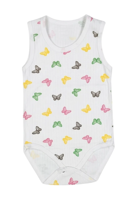 Kelebek Figürlü Pamuklu Kolsuz Unisex Bebek Body - Beyaz