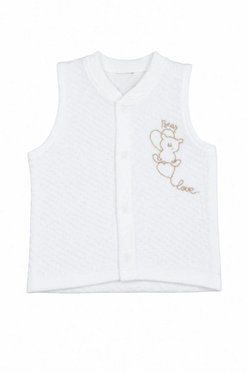 Kalpli Ayı Nakışlı Kapitone Unisex Bebek Yelek - Beyaz - BEYAZ