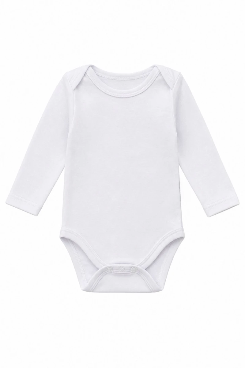 Pamuklu Uzun Kollu Unisex Bebek Body - Beyaz - BEYAZ