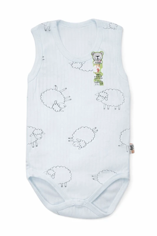 Beyaz %100 Pamuk Koyun Baskılı Unisex Bebek Kolsuz Body