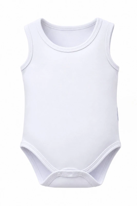 Pamuklu Kalın Askılı Kolsuz Unisex Bebek Body - Beyaz