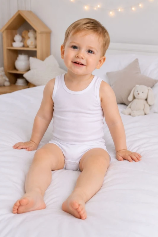 Pamuklu Kalın Askılı Kolsuz Unisex Bebek Body - Beyaz