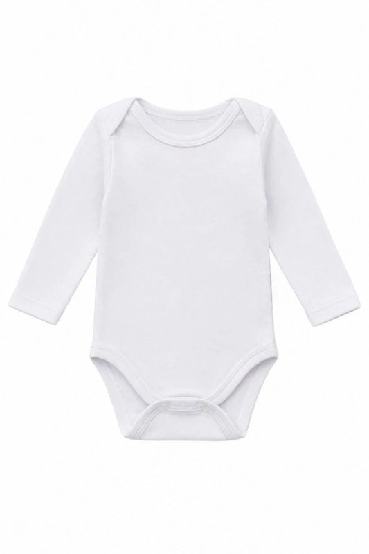 Pamuklu Uzun Kollu Unisex Bebek Body - Beyaz