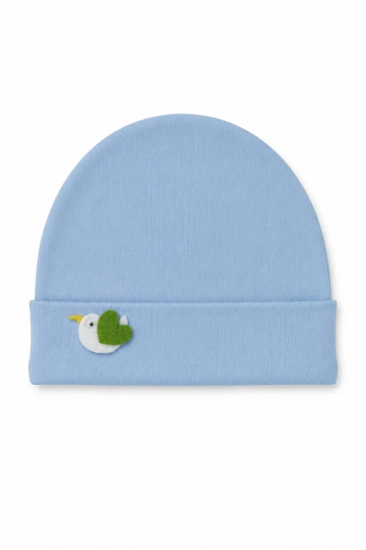 %100 Pamuk İnterlok Unisex Bebek Kuş Figürlü Bere (1–6 Ay)