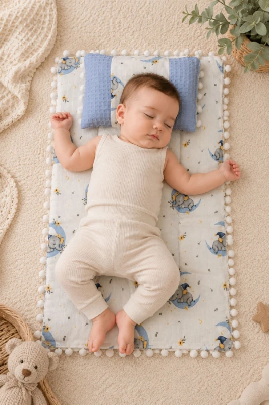 Fil Desenli %100 Pamuk Müslin Bebek Alt Açma Minderi Unisex