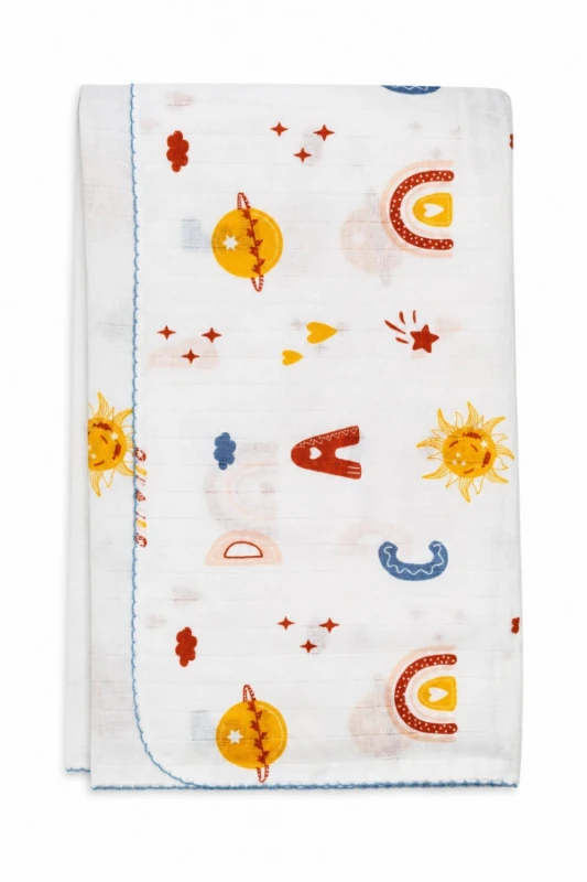 Soyut Desenli %100 Pamuk Müslin Unisex Bebek Battaniyesi 80x90 cm