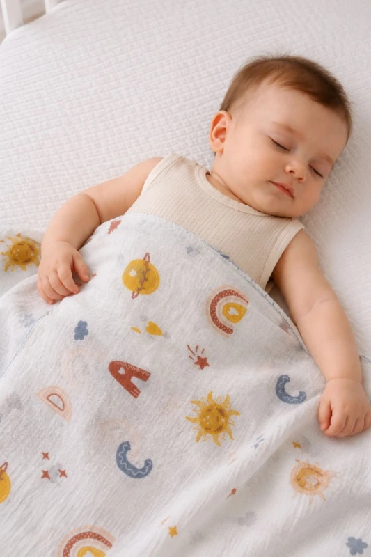 Soyut Desenli %100 Pamuk Müslin Unisex Bebek Battaniyesi 80x90 cm