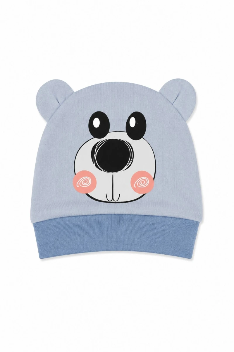 %100 Pamuk İnterlok Unisex Bebek Ayılı Bere (0–12 Ay)