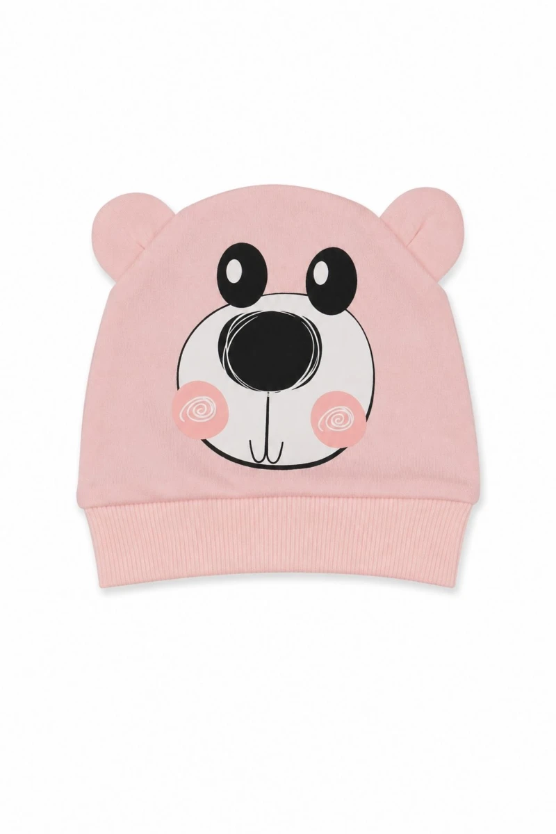 %100 Pamuk İnterlok Unisex Bebek Ayılı Bere (0–12 Ay)
