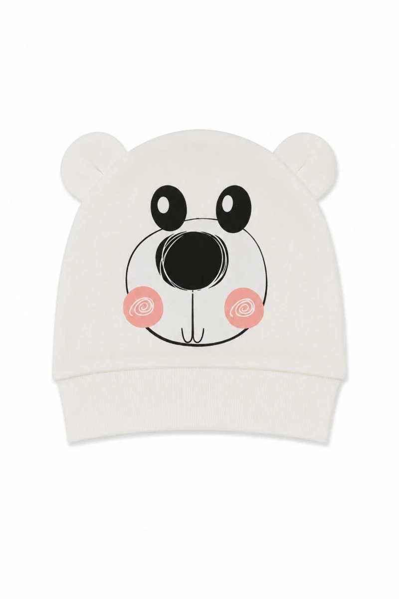 %100 Pamuk İnterlok Unisex Bebek Ayılı Bere (0–12 Ay)